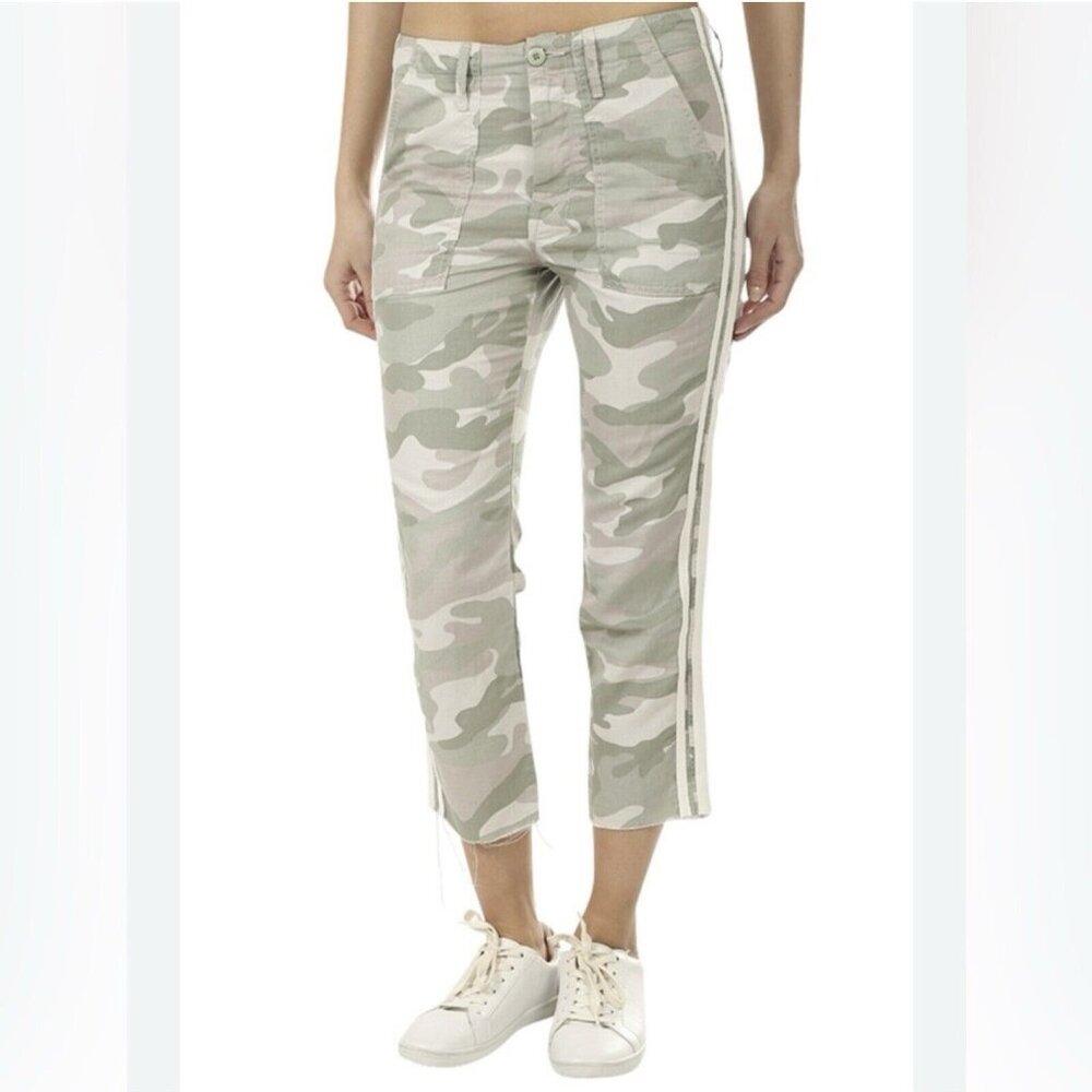 Mother Pants Womens 27 Green Desert Camo Shaker Chop Crop Fray‎ Raw Hem Linen